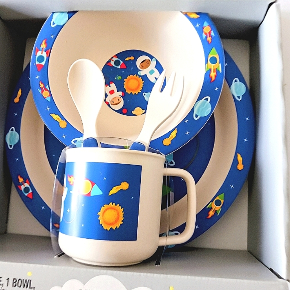 Moon & Stars 5 Piece Kids Real Dinnerware Set Multi-Color Set 6 Months+
